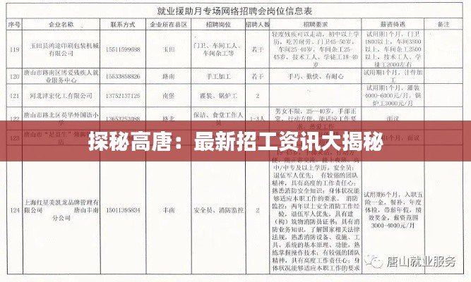 探秘高唐:最新招工资讯大揭秘