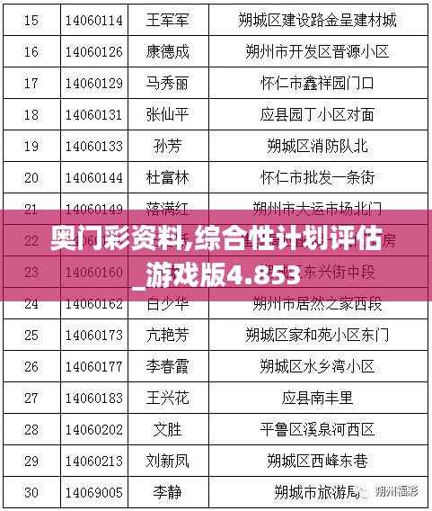 奥门彩资料,综合性计划评估_游戏版4.853