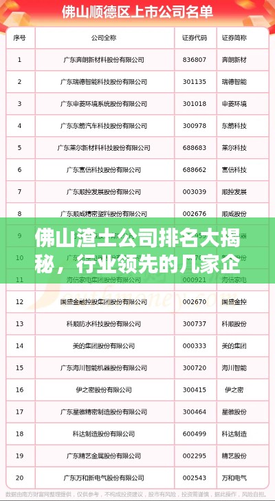 佛山渣土公司排名大揭秘，行业领先的几家企业榜单揭晓！